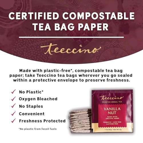 Teeccino Vanilla Nut Herbal Tea - Caffeine-Free Prebiotic Tea, 10 Bags
