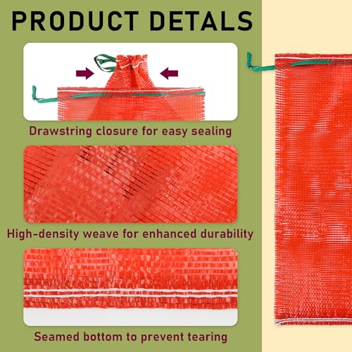Reusable 14" x 24" Onion Bags - 10 Pack Drawstring Vegetable Storage