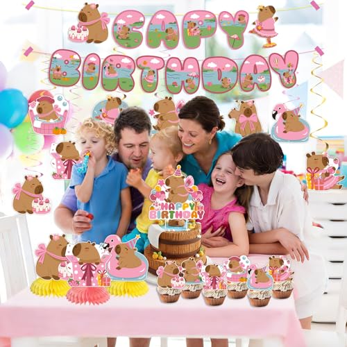 Pink Capybara Birthday Decorations Set - 35PCS for Girls