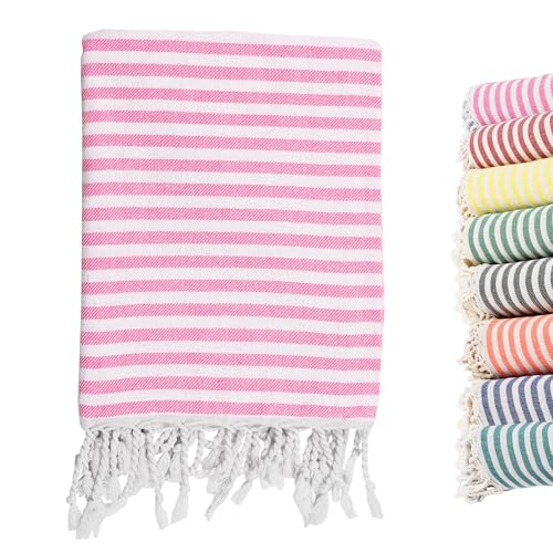 Tehoao Oversized Turkish Beach Towel - 39"x71" Quick Dry Cotton, Pink Stripe