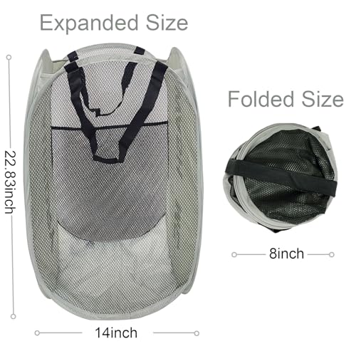 Larpur 2-Pack Pop-Up Mesh Laundry Hampers, Collapsible Gray & Pink Baskets