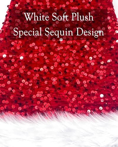 Hikkcos Red Sequin Santa Hat - Sparkly Christmas Party Cap for Adults