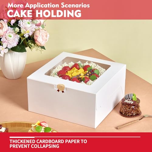 Disposable Cake Boxes - 3 Pack, 10x10x5 Inch with Clear Window