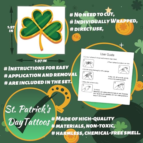 St. Patrick's Day Temporary Tattoos for Kids - 240 Pcs Waterproof Shamrock Designs