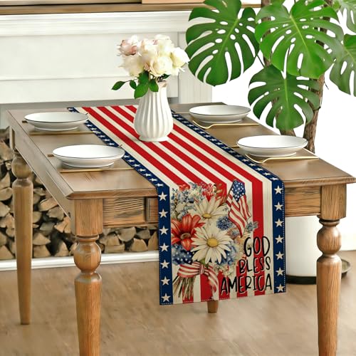 Patriotic Table Runner 13x72 Inches - Red White Blue Decor
