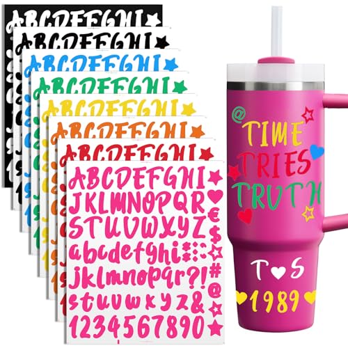 AIERSA Vinyl Letter Stickers for Stanley Cups, Waterproof Alphabet Decals, 8 Sheets