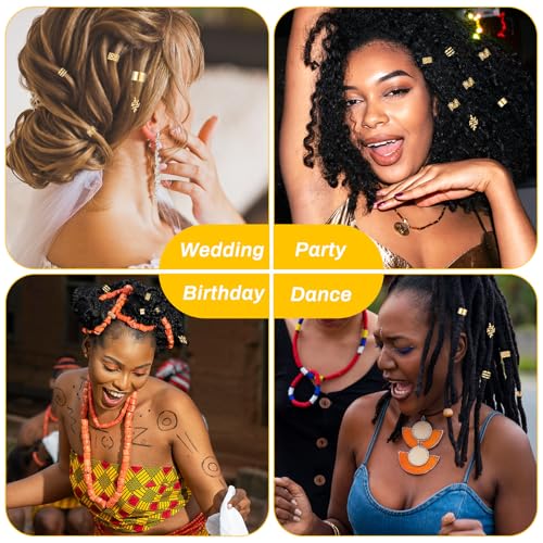 Tyqour 50pcs Gold Hair Jewelry & Cuffs for Braids, Dreadlock Accessories