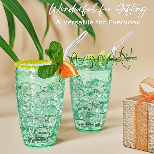 Kate Aspen Hammered Teal Plastic Drinking Glasses Set of 8, 23 oz, Acrylic Glasses Drinkware, Tumblers & Water Glasses for Patio, Iced Tea, Smoothies, BPA-Free Plastic Cups Reusable