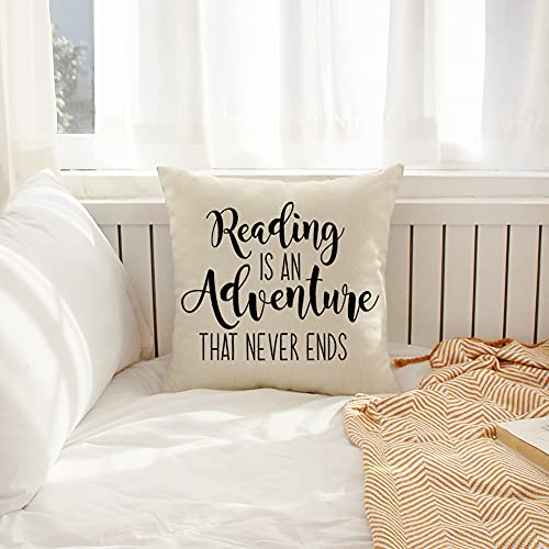 Farmhouse Reading Quote Pillow Cover - 18" x 18" Decorative Cushion