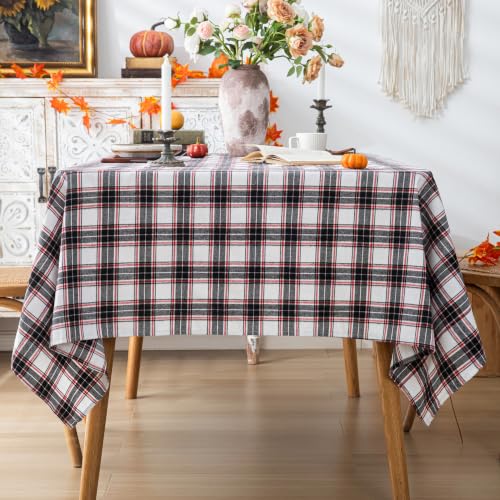 Black Christmas Plaid Ruffled Tablecloth 60x104 Inches - Festive Holiday Decor