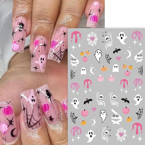 LETSWIN 3D Halloween Nail Stickers - Self-Adhesive Ghost, Bat & Pumpkin Art Decals