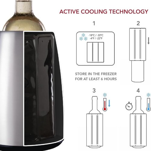 Vacu Vin Elegant Wine Cooler – Stainless Steel – Active Wine Bottle Chiller with Removable Cooling Sleeve – Keeps Wine Cold for Hours – Stylish Insulated Cooler for Tabletop & Gifting