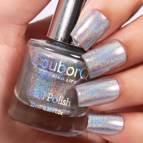AILALUO Holographic Nail Polish 10ml Laser Glitter Silver Chrome