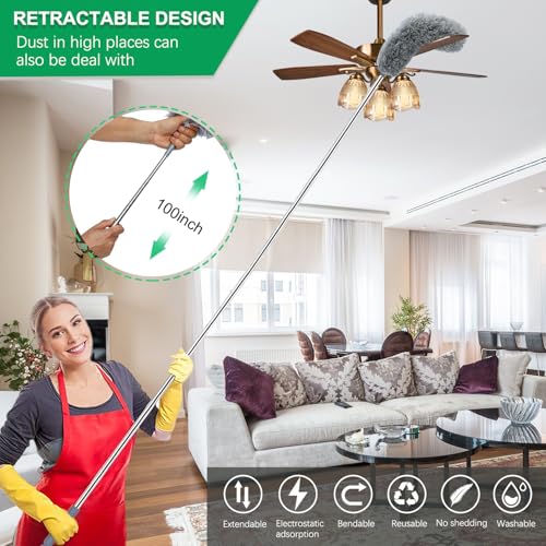 100-Inch Telescopic Microfiber Duster Set for High Cleaning