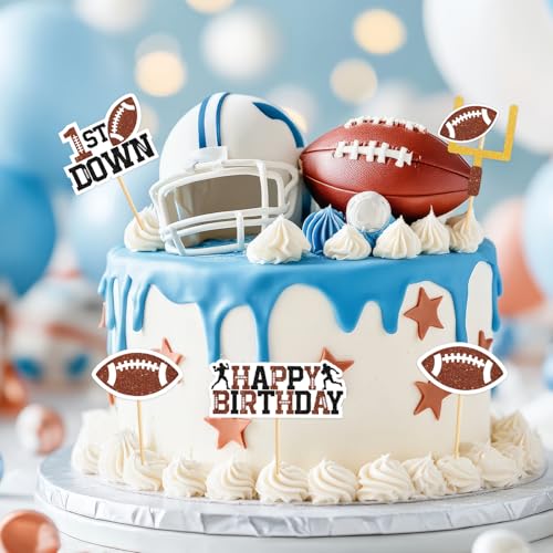 40 Football Cupcake Toppers - Glitter Sports Theme Decorations