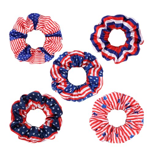CURASA 4th of July Patriotic Hair Scrunchies 5-Pack Red White Blue