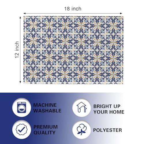 Vintage Floral Placemats Set of 4 - Retro Blue Yellow Design