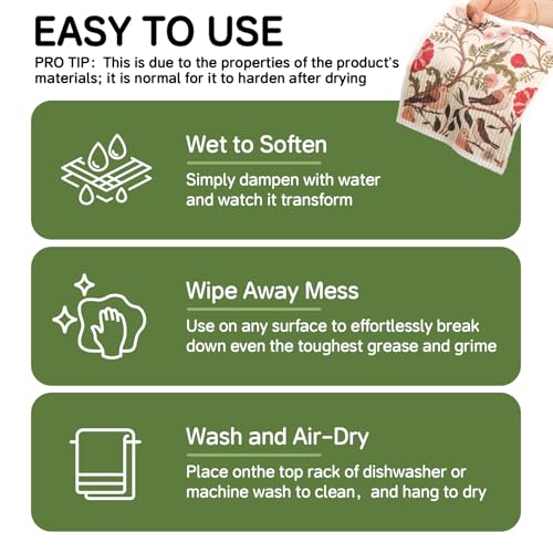 Reusable Swedish Dishcloths - 4 Pack, Super Absorbent & Washable
