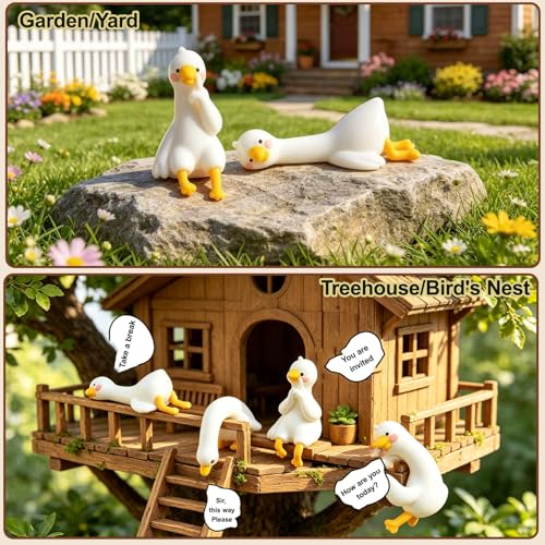 Mini Resin Goose Figurines - 4-Pack Desk Decor for Office & Home