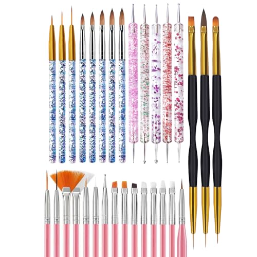 31-Piece Professional Nail Art Brush Set and Liner Tools - Pink