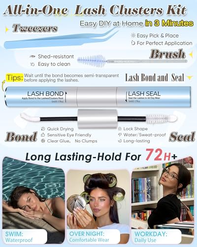Winifred Natural Lash Clusters Kit - 3D Wispy DIY Eyelash Extensions with Glue and Tweezers