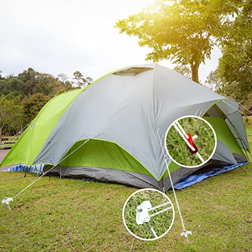 10 Tent Stakes Heavy Duty Tent Stakes Screw in Metal Camping Stakes with Luminous Head Ground Anchor Pegs Tent Spikes with Reflective Ropes(13ft), Rope Tensioner, Hex Head Driver and Storage Box