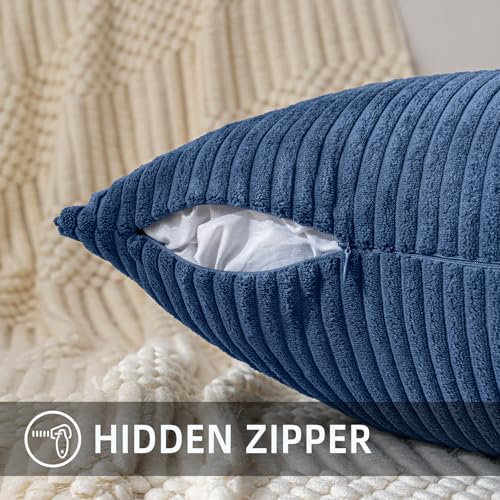 Denim Blue Lumbar Pillow Cover 14x36 Inch Corduroy Cushion