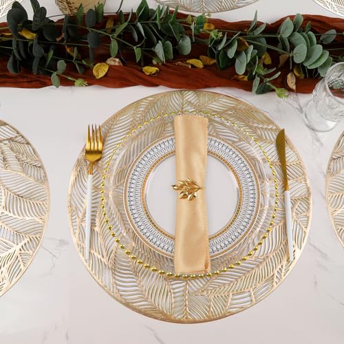 Gold Round Leaf Placemats Set of 8 - Modern Dining Table Decor