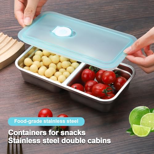 12oz Stainless Steel Snack Containers - Leak-Proof Dual-Compartment, Airtight, Reusable, Dishwasher Safe, Silver