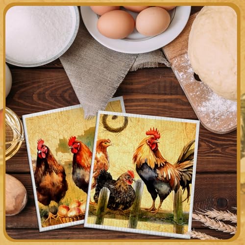Chickens Retro Kitchen Dish Towels - 6 Pcs Reusable Cloths
