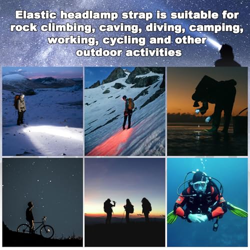 2pcs Elastic Headlamp Strap, Headlamp Band Replacement Head Lamp Comfort Belt Headlamp Headband Holder Headlamp Accessories Compatible with Black Diamond, Petzl, Princeton Tec, Fenix, Streamlight