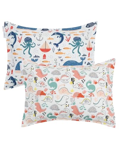 ALVABABY Toddler Pillowcases, Soft Cotton, 13x18 Inch, Dinosaur Print, 2-Pack
