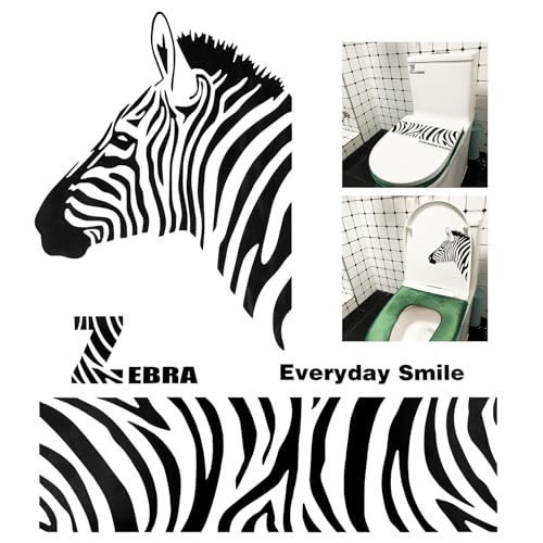 PineHaven C Watercolor Striped Zebra Toilet Seat Stickers - Waterproof, Removable Bathroom Decor