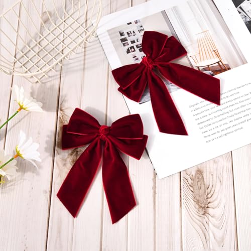 Red Velvet Hair Bow Clips for Women and Girls, 2-Pack