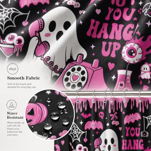 VISSTREE Halloween Pink Ghost Shower Curtain - Cute & Waterproof