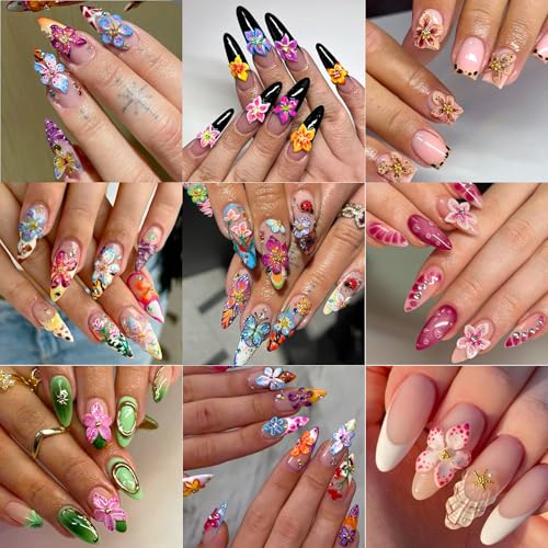 3D Flower Nail Charms Hibiscus Floral Gems for Acrylic Nails 60PCS