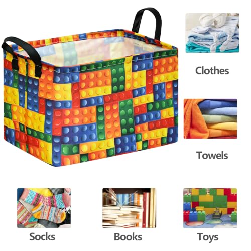 Colorful Building Brick Print Toy Storage Basket - Collapsible Toy Chest