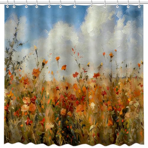 MEHOFOND Watercolor Floral Shower Curtain - Farmhouse Fall 72x72 Inch