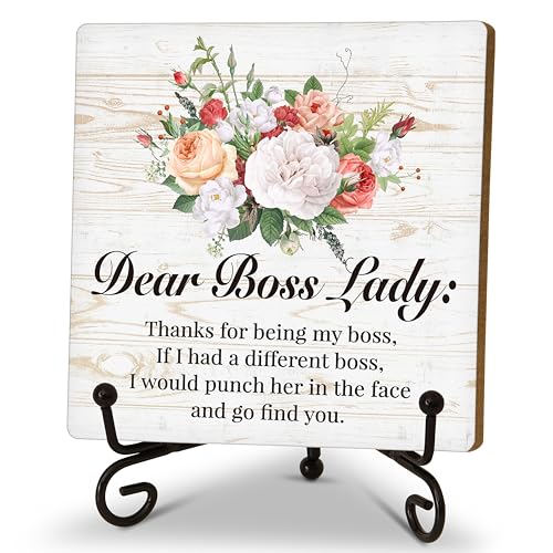 Boss Lady Wood Plaque Sign with Stand Desk Decor Inspirational Quote Gift
