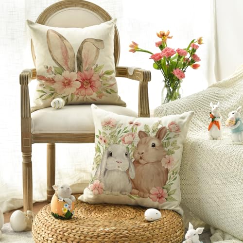 Easter Rabbit Buffalo Plaid Throw Pillow Covers - Set of 4