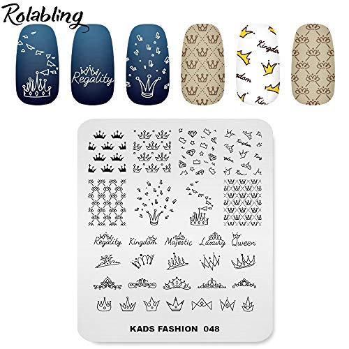 Rolabling Crown Nail Stamping Plate King Queen Theme Art Template