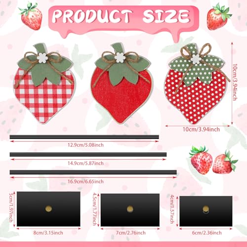 3-Piece Strawberry Wooden Table Decor Centerpieces