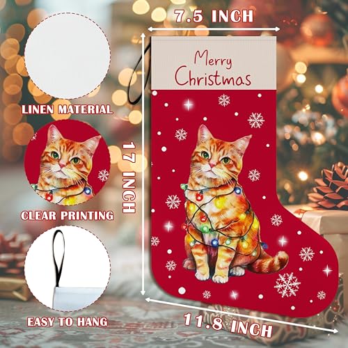 Christmas Stocking with Cat Santa Variation - Orange Tabby Cat Gift for Holiday Decor