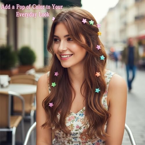 Mini Hair Claw Clips 100 Pcs Colorful Plastic Star & Crown Hair Accessories
