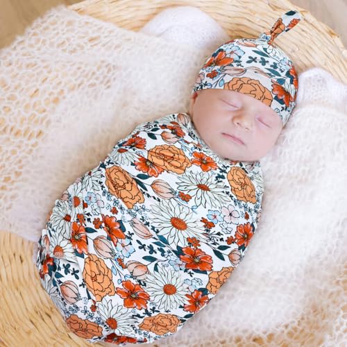 Dizila 4-Piece Newborn Swaddle Blanket Set - Set 5 with Hat, Bow & Card