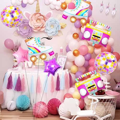 90s Retro Disco Balloons Set - Boombox & Roller Skate Decorations
