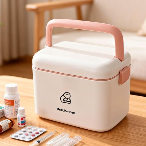 Home Multi-Layer Medicine Storage Box - 2-Tier Design with Portable Handle & Snap-Lock Closure