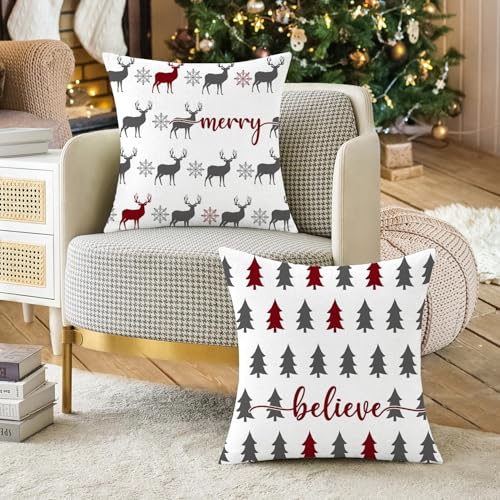Artmag Christmas Throw Pillow Covers 16x16 Inch, Set of 2 Red Farmhouse