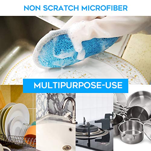 Blue Dual-Sided All-Purpose Cleaning Sponges - 6 Pack, Non-Scratch Microfiber