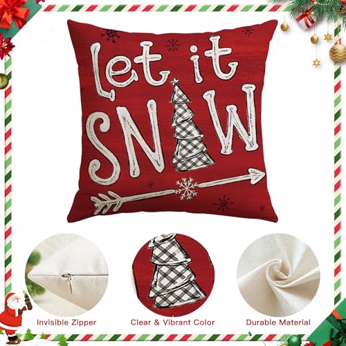 Merry Christmas Throw Pillow Covers 18x18 Inch Set of 4 - Red
